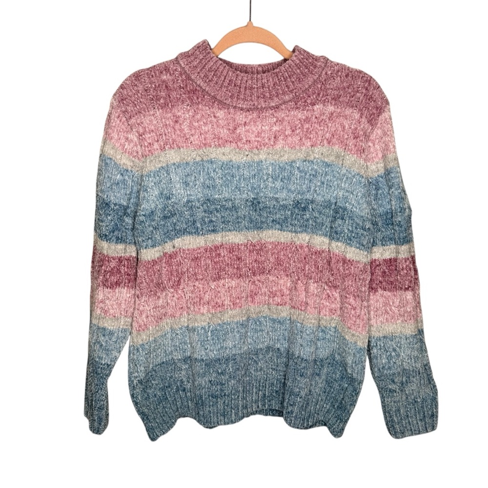 Alfred Dunner Space Dye Chenille Striped Turtle Neck Sweater Size L Large